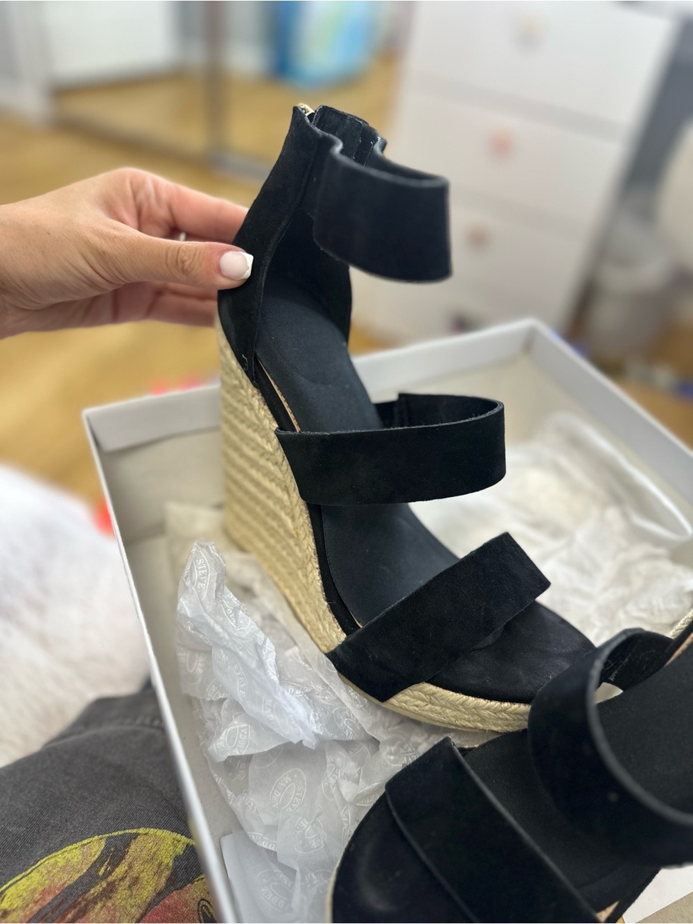 Women’s Black Suede Espadrille Wedge Sandals